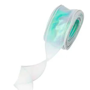 Лента Органза 4 см.*9,14 м. Серебро  Хамелеон с леской / 6233846