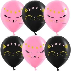 12" Волшебный котенок, черный/розовый пастель (Китай)/ 25 шт 612975