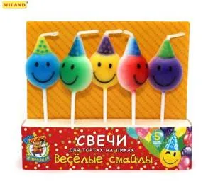 Свечи д/торта на пиках "Смайлы" 5 шт.