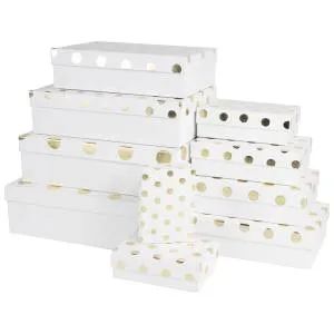 Коробка 33*23,5*9 см. "Золотой горох" белый металлик / 502273