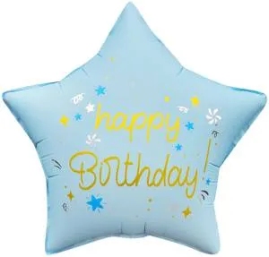 18" Звезда, С Днем Рождения (звездочки) голубой сатин / Китай 26930