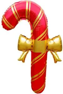30" Леденец трость красный, Золотой бант (надув воздухом) (Китай) / 26800