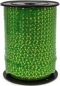 Лента 5мм х230м зеленая рис Звезды золотые