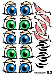 Наклейки "Глаза Рты №32"(5 комплектов на листе)/1960-32