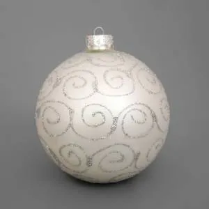 Ел. украшение шар белый "Узоры" стекло 10 см (6 шт в упак) / ч31203