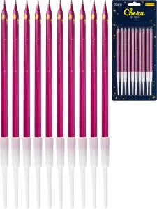 Свечи для торта на подставках "Праздничный всплеск" 0.4*10,5+4,5 см, 10 шт, розовые/С-2050