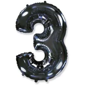 Цифра "3" Черная 102 см с гелием 