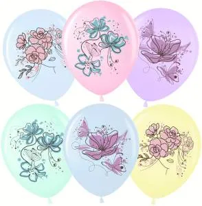 12" Акварельные цветы, ассорти макарунс/711552