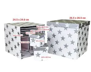 Коробка 12.5*12.5 см Куб Звезды Серебро / SY 601-1089
