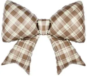 38" Бант, клетка вишни, бежевый сатин / Китай 27322