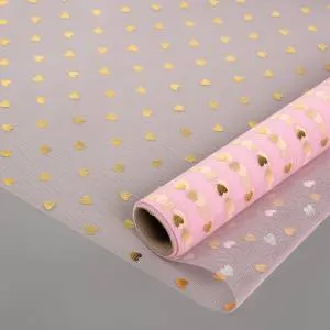 Фатин в рулоне "Золотые сердечки" 0,48*4,57 м. розовый металлик / 6234090