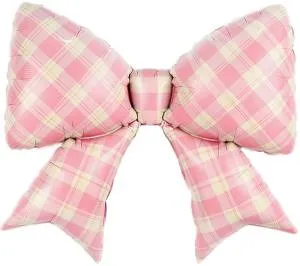38" Бант, клетка вишни, розовый сатин / Китай 27320