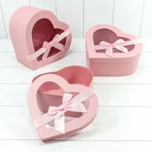 Коробка 23*22*10 см "Сердце" атласный бант розовый