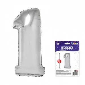 Цифра "1" - серебро в упак 34" / Китай