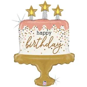 С ДР Торт со свечами и конфетти (розовый) 36" / Grabo 35964GH