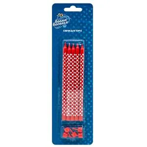 Свечи Белые точки, красный 15см 5шт/132412