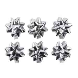 Бант-звезда, серебро металлик 7,6 см., 6 шт. / 6231059