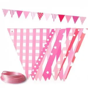 Гирлянда флажки ассорти дизайнов, розовая 300 см./6245505