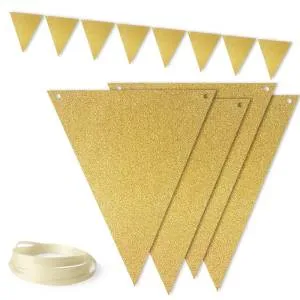 Гирлянда флажки золото с блестками 300 см./6245511