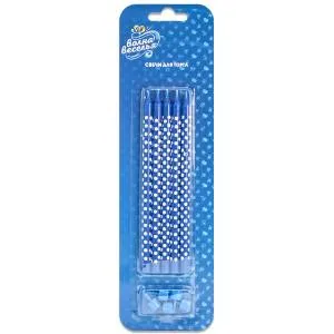 Свечи Белые точки, синий 15см 5шт/132418