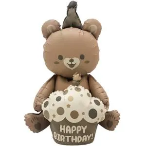 3D Мишка с капкейком, бежевый сатин 23" / Китай 24873