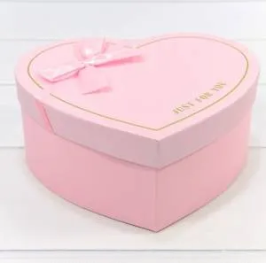 Коробка сердце 16,2*14,3*6 см "JUST FOR YOU" розовая с бантом