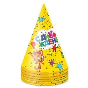 Колпак "Три кота" желтый, 6 шт./ 6014874