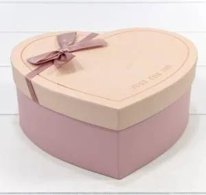 Коробка сердце 16,2*14,3*6 см "JUST FOR YOU" пудровая с бантом