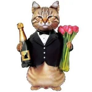 Кот с тюльпанами и шампанским (Китай) / 1207-6367