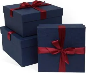 Коробка 17*17*7 см Бордовый бант, синий