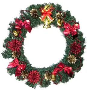 Венок новогодний с цветами 45 см (М01022)