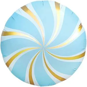 18" Круг, Леденец голубой/золото сатин (Китай) / 26808