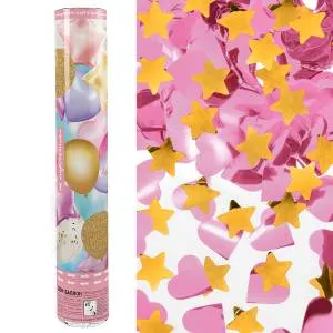 Пневмохлопушка 30 см. Звезды и сердца фольга золото/розовый металлик/ 923015