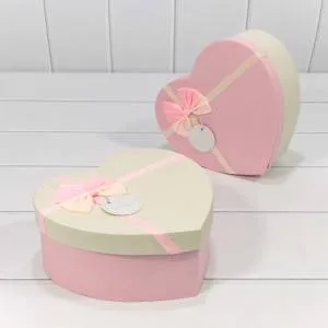 Коробка 20*20*9 см "Сердце" двойной бант/розовый/кремовый