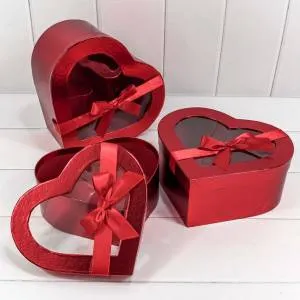 Коробка 21*20*8 см "Сердце" атласный бант винный
