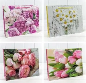 Пакет подарочный 32*26*10 см "Цветы" (микс) /0019СА