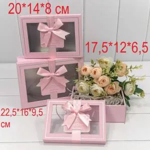 Коробка 17,5*12*6,5см Прямоугольник с окошком Розовый