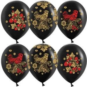 12" Хохлома, черный пастель (Китай)/ 25 шт  613031