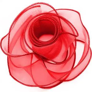 Лента Органза 4 см.*9,14 м. Красный с леской / 6233764