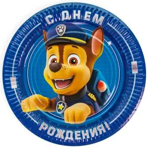 Тарелка "Щенячий патруль, С Днем Рождения" синий 9 дюйм. 6 шт./501223
