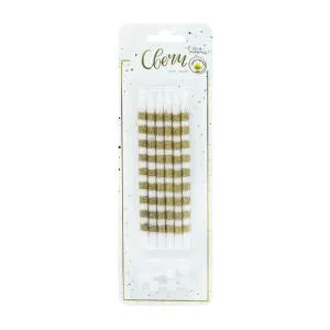 Свечи "гиганты" полоски золото с глиттером с держат. 13 см, 6 шт / 620213