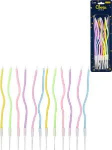 Свечи для торта на подставках "Разноцветные краски" 0.4*12+4 см, 12 шт/С-2011