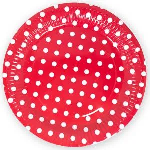 Тарелка  "Точки красные" 9", 6 шт.