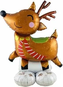 3D Олень в красном шарфе, на подставке 37" (Китай) / 24379