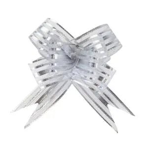 Текстильный бант-бабочка Тонкие полосы, Серебро 10 см./6231135