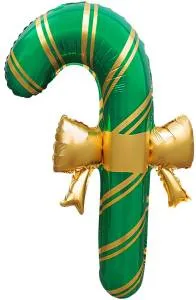 30" Леденец трость зеленый, Золотой бант (надув воздухом) (Китай) / 26802