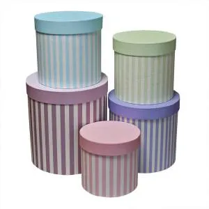 Коробка 23*25 см цилиндр "Белые полосы,ассорти"