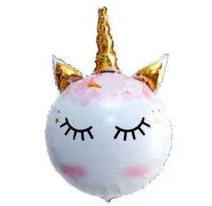 Голова Единорога розовый макарун, рог золото 24" (Китай)/5698052