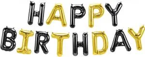 Набор шаров-букв мини Happy Birthday Черный/Золото 16"/ 23166