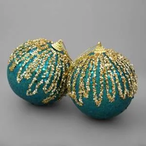 Ел. украшение шар голубой/золото 10 см (2 шт в упак) / ч32248